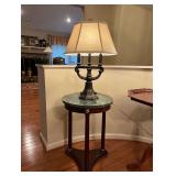 Bombay Co French Empire Neoclassical Style Mahogany Marble Side Table with Neoclassic Brown Resin Lamp