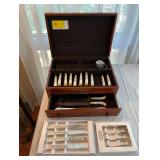 House of Prill Stainless Sheffield England Porcelain Handle Knife Set in Wood Box + 4 pc Mikasa Butter Knife Set + Ginkgo Dessert Jam Knife Set