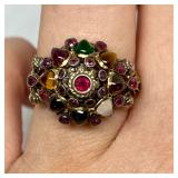 Haram Princess Ring Multi Gemstone 18K Yellow Gold Vintage Ring