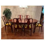 Cherry Wood Table & 6 Chairs by Singer Furniture 30” X 74” X 44”