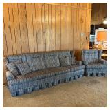 Mid Century Blue Sofa with Matching Chair