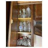 3 Shelves of Lidded Glass Containers & Salt & Pepper Shakers,