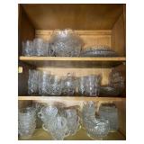 Crystal Punch Cups, bowls, saucers, divided dishes, juice cups, sugar bowl, mugs, butter dish