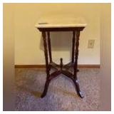 Antique marble top stand 14x14x28, some damage on foot