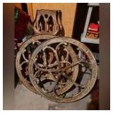 Vintage Metal Parts Coffee Grinder, wheels 28", legs 37"h (Stair Carry)