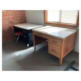 (2) 30x48 single pedestal desks-one oak, one steel