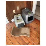 Covered cat box, cat size pet taxi and S shaped sisal scratcher