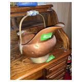 Copper coal bucket with porcelain hand holders