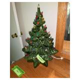 Ceramic Christmas tree missing two bulbs, itty bitty chip at bulb site 16" tall