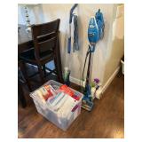 Shark electric vac, Swiffer style mop and cleaning supplies