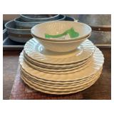 Iron stone dishware, large plates, salad plates, and two bowls