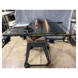 Craftsman 10 inch direct drive table saw on a mobile base.