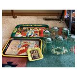 Coke trays 1987,97, tip tray 1989, glasses