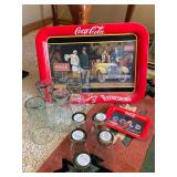 Coke tray 1987, tip tray, glasses set