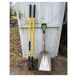 Fiberglass handle post hole diggers and aluminum scoop shovel