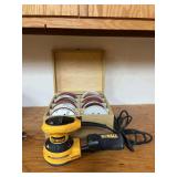 Dewalt model D26451 pad sander w/ large qty of sanding disks in custom made box