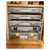 5 multi compartment product bins w/product as marked