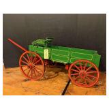 Wood double box wagon model box is 23" long, front and rear wheels need to be reversed to be correct