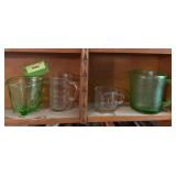 Green Depression beater jar and 3 old glass measuring cups