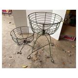 2 vintage basket style wire and rod planters