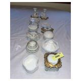 Milk glass dresser boxes and candleholders