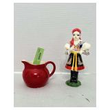 Small Czechoslovakia marked creamer and Czech Village souviner doll