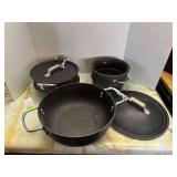 Commercial aluminum cookware company 4qt 141 pan, 2.5qt double boiler insert 102 1/2, steam insert and 2 lids