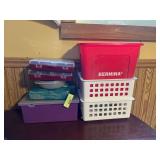 Bernina waste basket, sewing accessories, pins , containers etc...