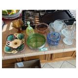 Collectible glassware - majolica?, depression glass, Vaseline glass