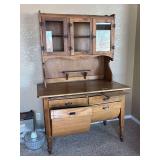 Antique white oak Hoosier cupboard 26 x 46 x 31 lower section with top piece included 6 foot tall - lower left flour bin slider needs repair repaired