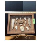 10x13 display case with arrowheads,