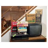 Sharp TV, VHS player, tapes, Cobra Programmable scanner, headphones etc..