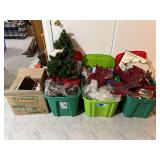 3 large totes and a box of Christmas