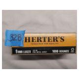 100 Rounds of Herters 9mm Luger FMJ Ammo