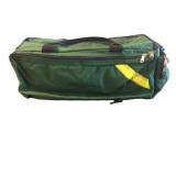 Green Duffle Bag with Yellow Stripe and Black Stra