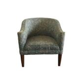 Green and Brown Patterned Club Chair with Wooden L