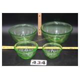 4 Hazel Atlas Green Depression Glass Bowls