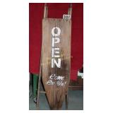 Wooden "Open" Sign--Old Ironing Board 58" x 15"