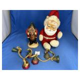 VINTAGE RUBBER FACE SANTA, CARVED WOODEN SANTA, &