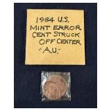 1984 U.S. MINT ERROR CENT STRUCK OFF CENTER