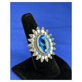 GERMAN SILVER BLUE TOPAZ RING - SIZE 7