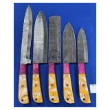 (5-PC) DAMASCUS BLADE KNIFE SET W/ ACRYLIC