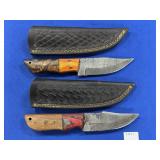 (2) DAMASCUS BLADE KNIVES W/ WOOD & ACRYLIC