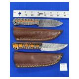 (2) DAMASCUS STEEL FIXED BLADE KNIVES W/ SHEATH