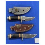 (2) SMALL DAMASCUS BLADE KNIVES W/ WOODEN HANDLES