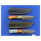 (2) DAMASCUS BLADE KNIVES W/ WOOD & ACRYLIC