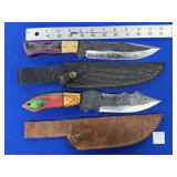 (2) DAMASCUS STEEL FIXED BLADE KNIVES W/ SHEATH