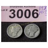 1935, 1917 S Mercury silver dimes