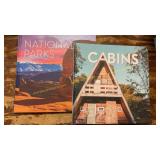 2coffee table books "Cabins" & "National Parks"