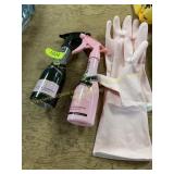 Rose hair spray bottles and gloves